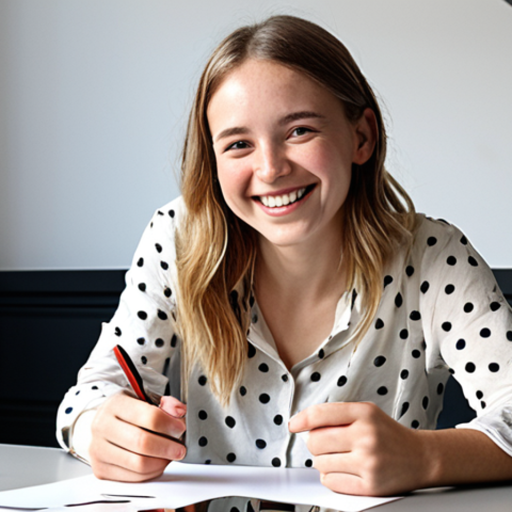 **

"A young, enthusiastic visual designer sitting at a modern desk, hands slightly sweaty, smiling confidently. Scattered around are design books, a Wacom tablet, and sketches. The background shows a bright, minimalist office space with collaborative workspaces."

**