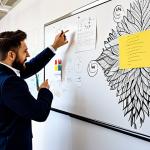 Brainstorming Session**

A brightly lit modern co-working space in Milan. Two visual designers, fully clothed in professional attire, are collaborating on a project, surrounded by mood boards, sketches, and color swatches. One is gesturing towards a mind map on a whiteboard. The atmosphere is creative and energetic. Safe for work, appropriate content, perfect anatomy, natural proportions, professional photography, high quality, family-friendly, modest clothing.

**