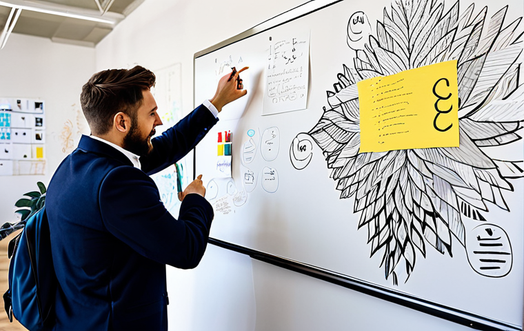 Brainstorming Session**

A brightly lit modern co-working space in Milan. Two visual designers, fully clothed in professional attire, are collaborating on a project, surrounded by mood boards, sketches, and color swatches. One is gesturing towards a mind map on a whiteboard. The atmosphere is creative and energetic. Safe for work, appropriate content, perfect anatomy, natural proportions, professional photography, high quality, family-friendly, modest clothing.

**