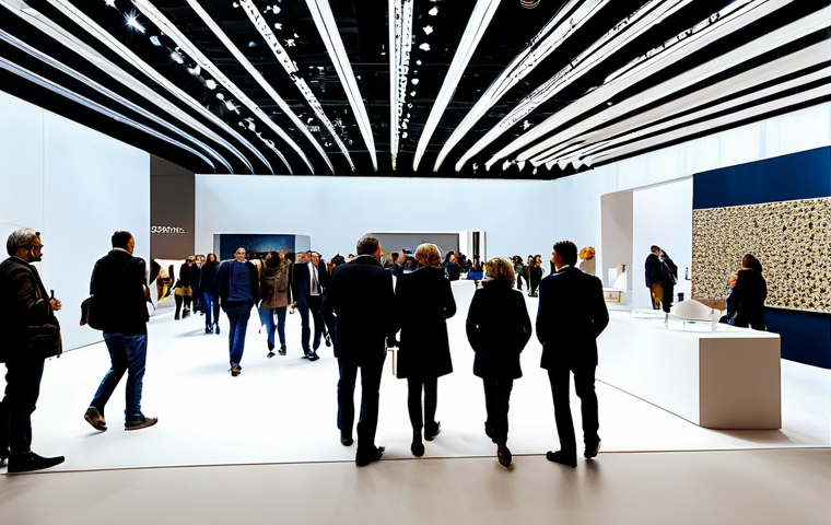 Design Fair Inspiration**
"A bustling scene at the Salone del Mobile in Milan, showcasing innovative furniture designs. Many people are walking around, looking at the exhibits. Bright, modern lighting. Professional photography, high resolution, perfect anatomy of people, fully clothed, safe for work, appropriate content, professional, family-friendly."
**