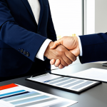 "A professional graphic designer, fully clothed in stylish Italian business attire, presenting design options to a client in a bright, modern Milan office. Focus on accessible design examples with clear typography and high contrast. Safe for work, appropriate content, professional, perfect anatomy, natural proportions, well-formed hands, proper finger count."