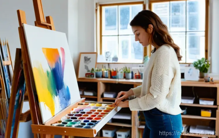 시각디자인과 소셜 미디어 디자인 - **Prompt 1: The Invisible Power of Color and Composition** "A female artist in her late 20s, wit...