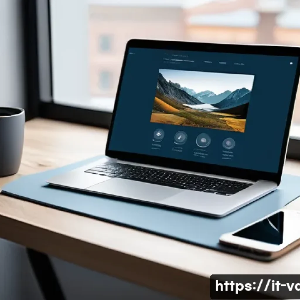 시각디자인 온라인 포트폴리오 사이트 - A modern, sleek online portfolio homepage displayed on a high-resolution laptop screen, showing a cl...