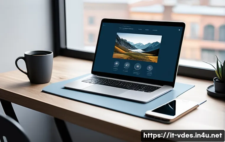 시각디자인 온라인 포트폴리오 사이트 - A modern, sleek online portfolio homepage displayed on a high-resolution laptop screen, showing a cl...