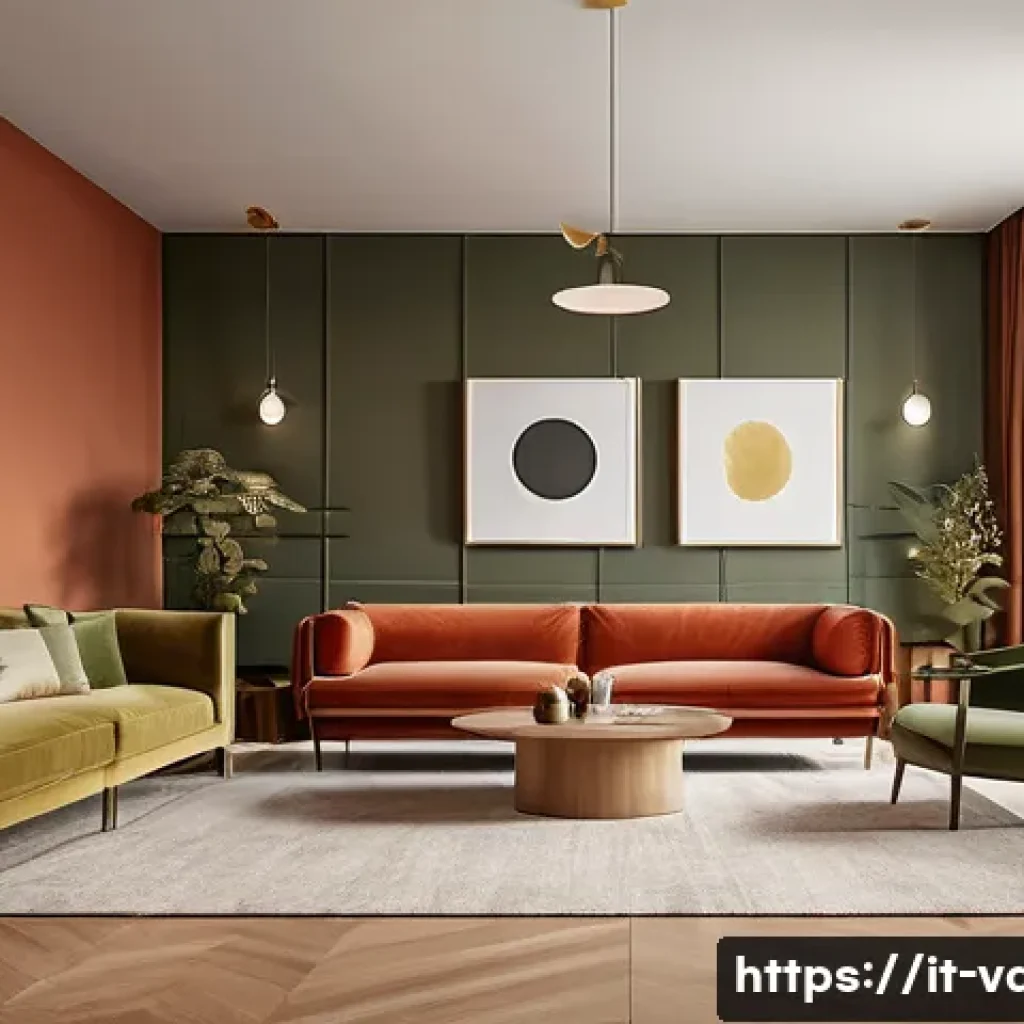 시각디자인과 심미적 경험 디자인 - A modern interior design scene featuring a harmonious color palette inspired by Italian aesthetics: ...