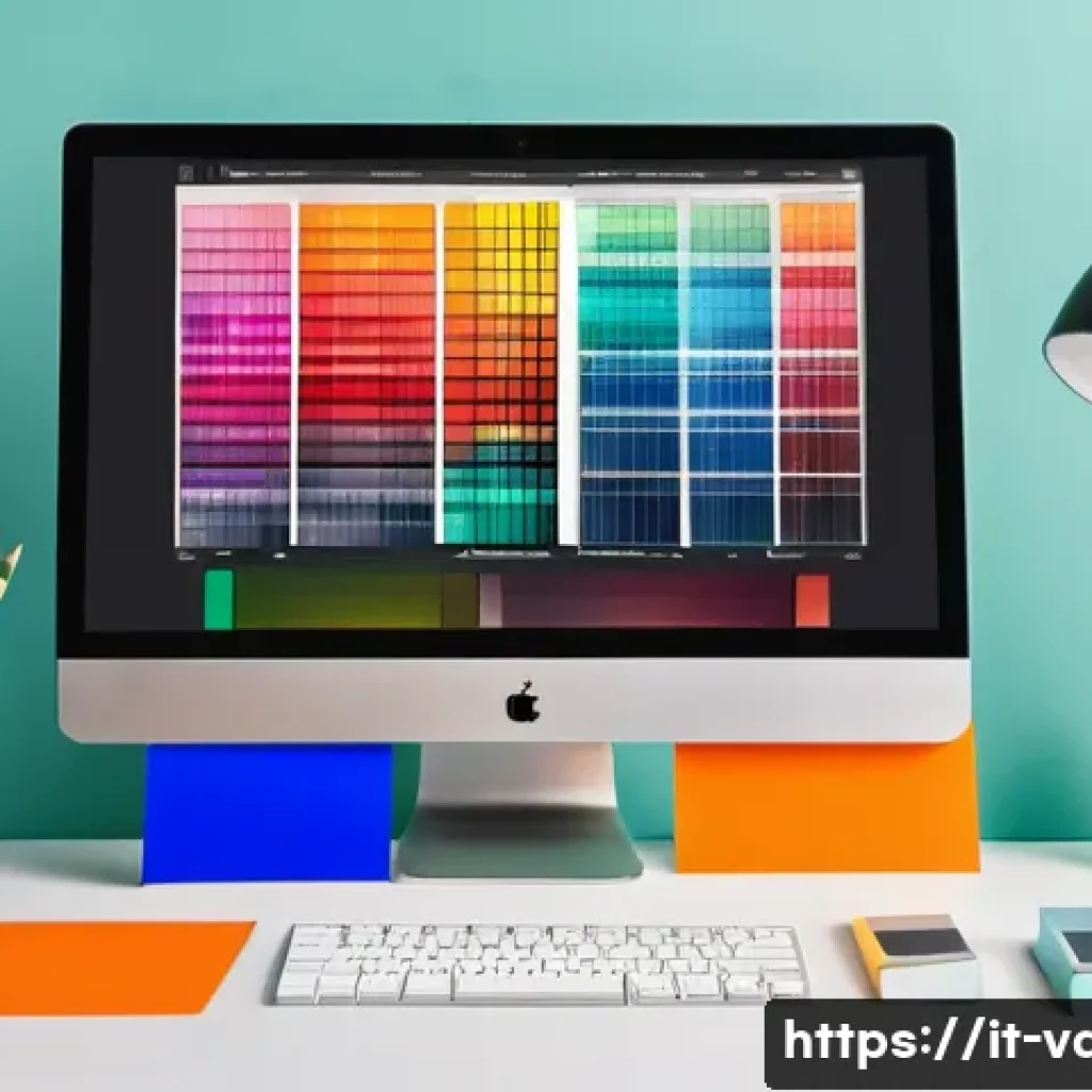 시각디자인 자격증 시험 과목 - A vibrant and professional digital workspace showcasing a color theory exercise in progress: multipl...