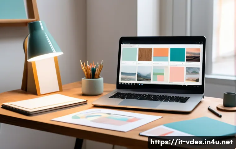 시각디자인 실기 준비법 - A modern workspace scene showcasing a young Italian graphic designer studying visual design trends o...