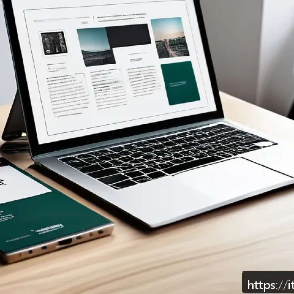 시각디자인 포트폴리오 실패 사례 - A modern graphic designer’s portfolio workspace scene: a sleek desk with a high-resolution laptop di...