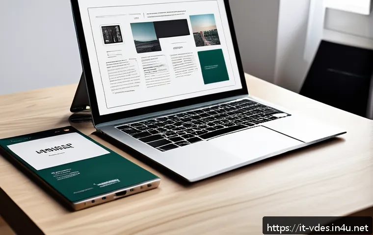 시각디자인 포트폴리오 실패 사례 - A modern graphic designer’s portfolio workspace scene: a sleek desk with a high-resolution laptop di...