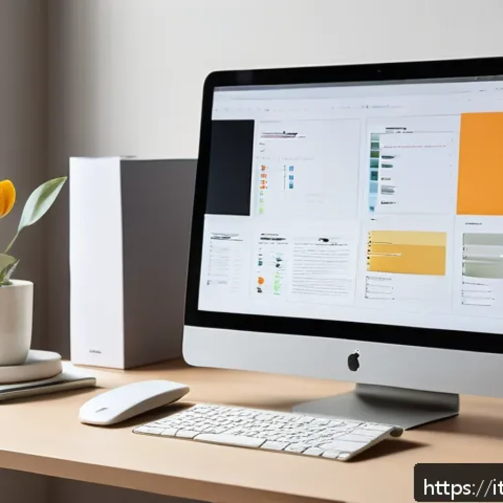 시각디자인 경력 초기에 주의할 점 - A modern graphic designer’s workspace in a bright, minimalist Italian studio, featuring a sleek lapt...