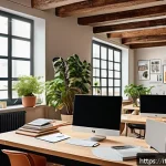 시각디자인 분야 추천 도서 - A modern graphic design studio interior filled with natural light, featuring a diverse group of crea...